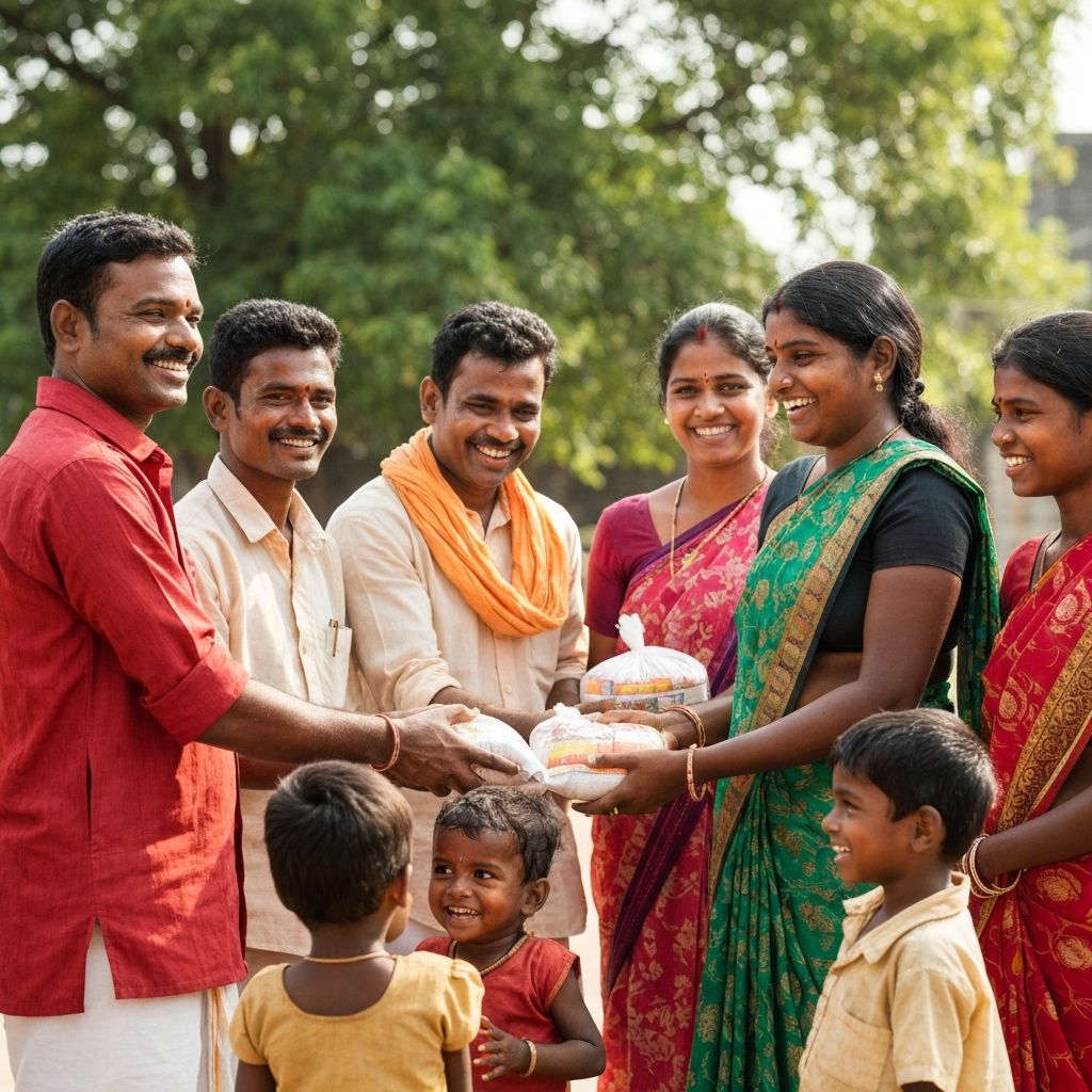 Community food drive volunteers distributing meals